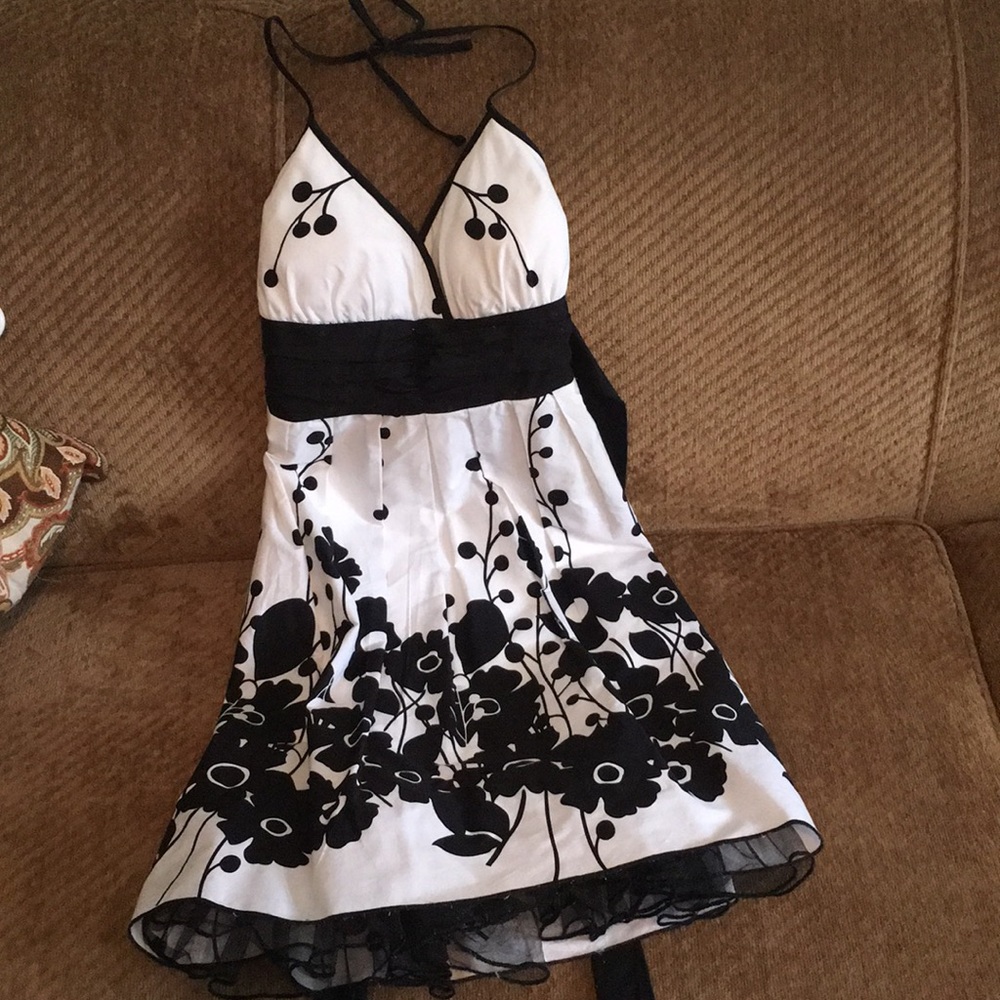 Black and white summer halter party dress